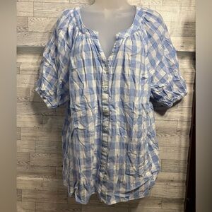 beachlunchlounge Light Blue and White Plaid Button Down Shirt